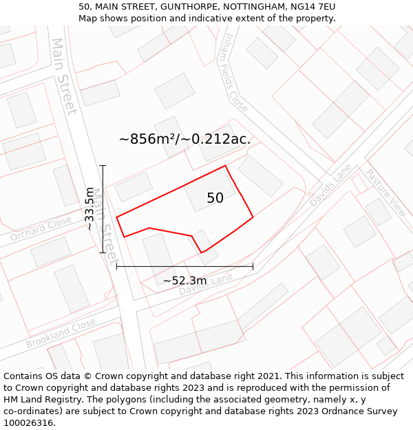 50, MAIN STREET, GUNTHORPE, NOTTINGHAM, NG14 7EU: Plot and title map