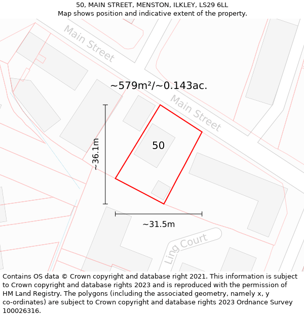 50, MAIN STREET, MENSTON, ILKLEY, LS29 6LL: Plot and title map