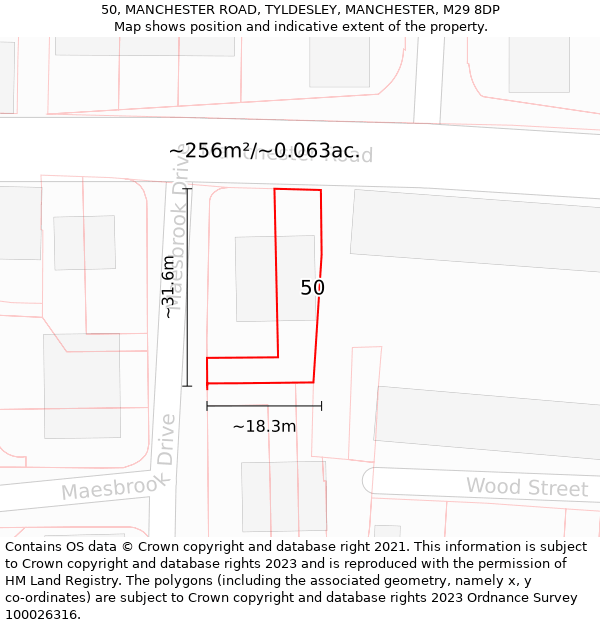 50, MANCHESTER ROAD, TYLDESLEY, MANCHESTER, M29 8DP: Plot and title map