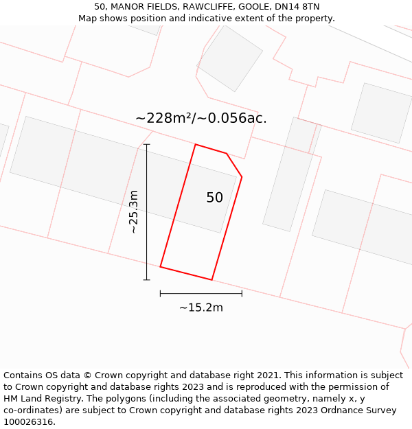 50, MANOR FIELDS, RAWCLIFFE, GOOLE, DN14 8TN: Plot and title map