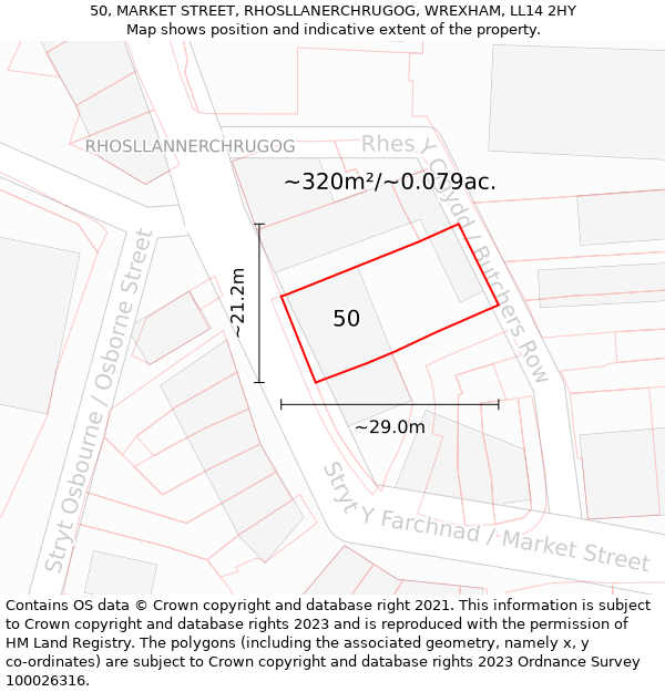 50, MARKET STREET, RHOSLLANERCHRUGOG, WREXHAM, LL14 2HY: Plot and title map