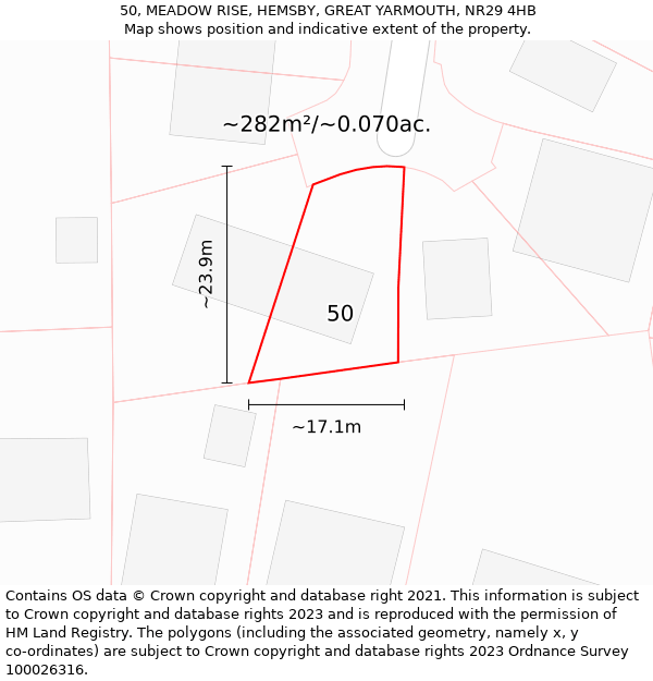 50, MEADOW RISE, HEMSBY, GREAT YARMOUTH, NR29 4HB: Plot and title map