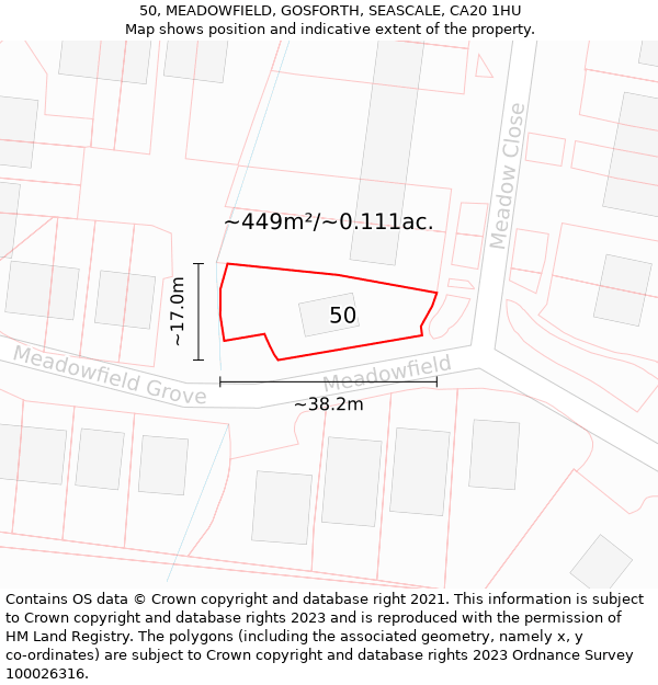 50, MEADOWFIELD, GOSFORTH, SEASCALE, CA20 1HU: Plot and title map