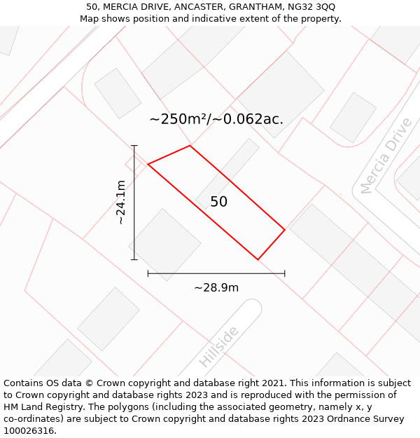 50, MERCIA DRIVE, ANCASTER, GRANTHAM, NG32 3QQ: Plot and title map