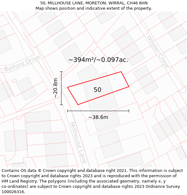 50, MILLHOUSE LANE, MORETON, WIRRAL, CH46 6HN: Plot and title map