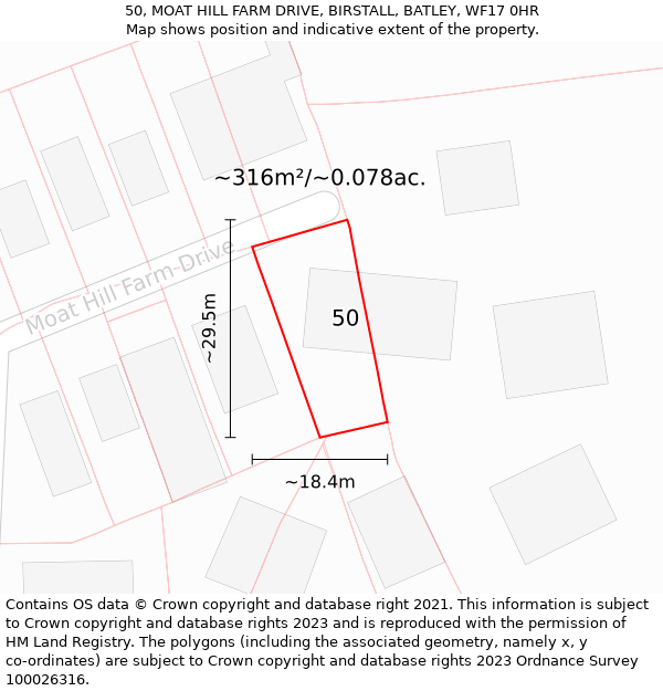 50, MOAT HILL FARM DRIVE, BIRSTALL, BATLEY, WF17 0HR: Plot and title map