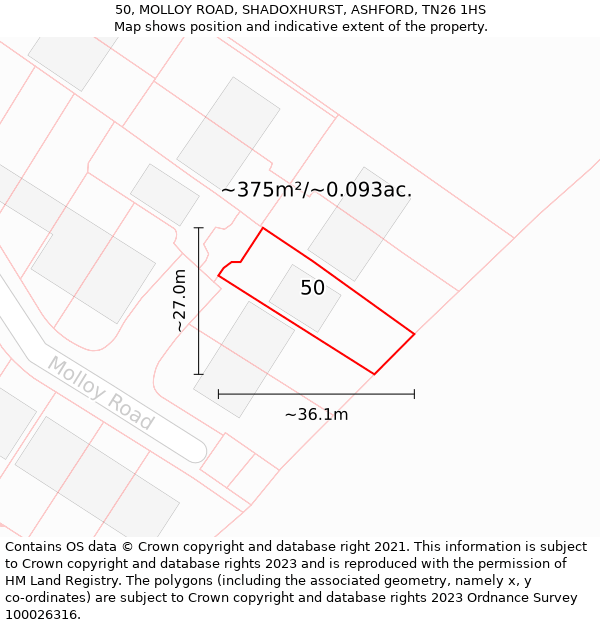 50, MOLLOY ROAD, SHADOXHURST, ASHFORD, TN26 1HS: Plot and title map