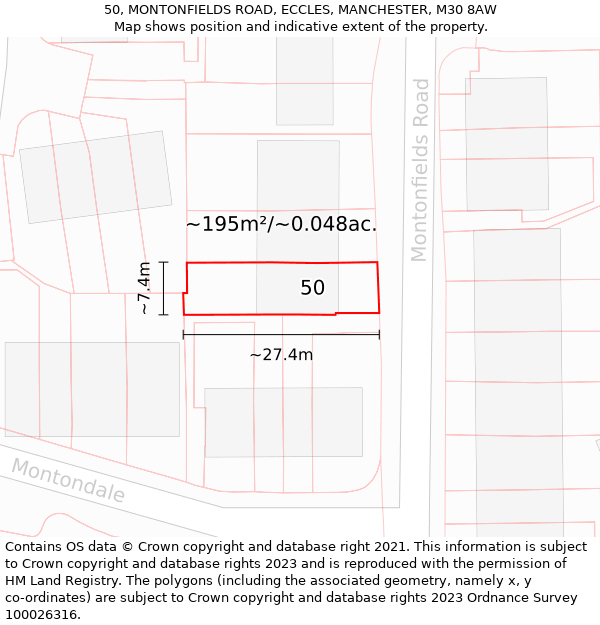 50, MONTONFIELDS ROAD, ECCLES, MANCHESTER, M30 8AW: Plot and title map