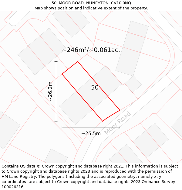 50, MOOR ROAD, NUNEATON, CV10 0NQ: Plot and title map