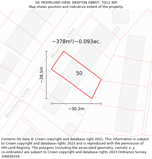 50, MOORLAND VIEW, NEWTON ABBOT, TQ12 4EP: Plot and title map