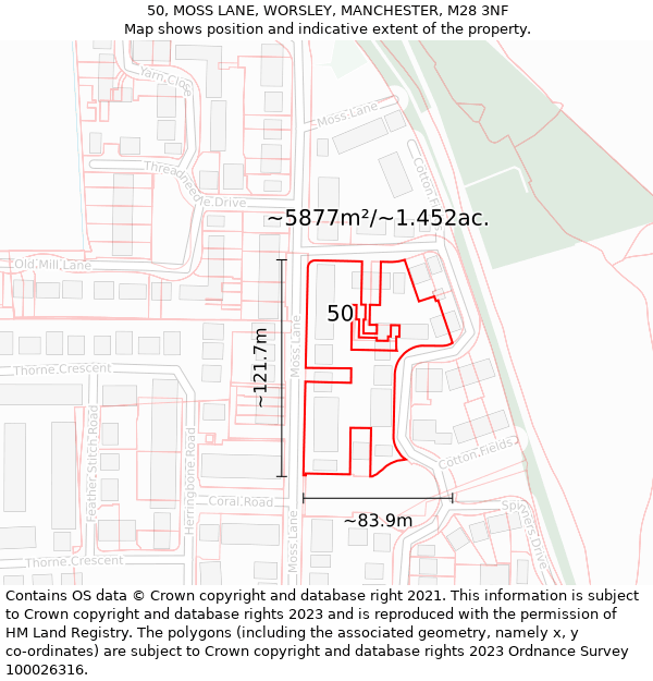 50, MOSS LANE, WORSLEY, MANCHESTER, M28 3NF: Plot and title map