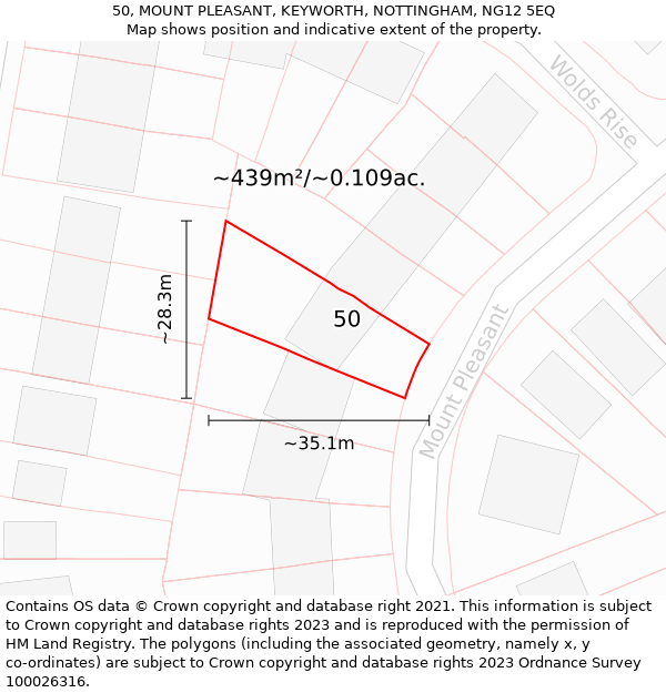 50, MOUNT PLEASANT, KEYWORTH, NOTTINGHAM, NG12 5EQ: Plot and title map