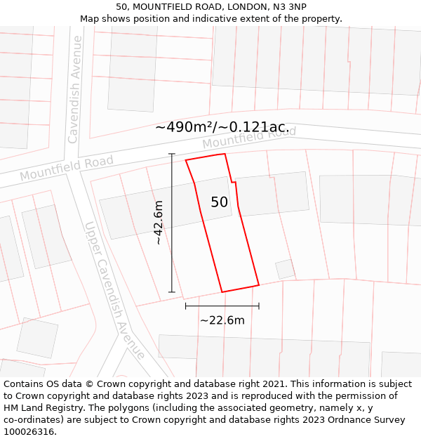 50, MOUNTFIELD ROAD, LONDON, N3 3NP: Plot and title map