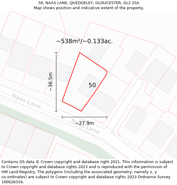 50, NAAS LANE, QUEDGELEY, GLOUCESTER, GL2 2SA: Plot and title map