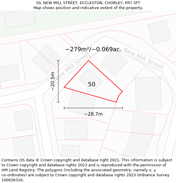 50, NEW MILL STREET, ECCLESTON, CHORLEY, PR7 5FT: Plot and title map