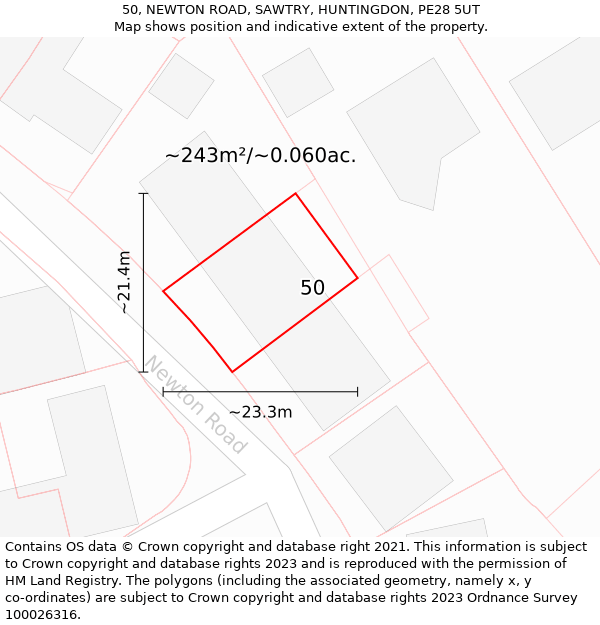 50, NEWTON ROAD, SAWTRY, HUNTINGDON, PE28 5UT: Plot and title map