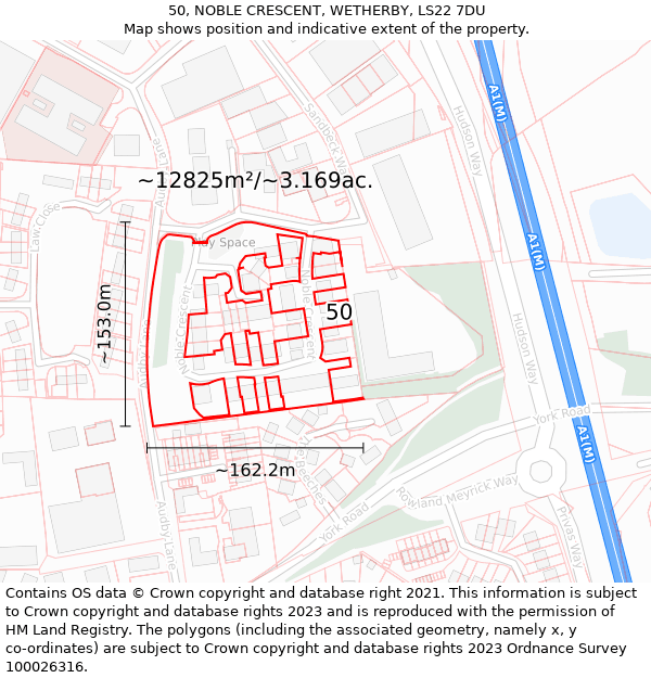 50, NOBLE CRESCENT, WETHERBY, LS22 7DU: Plot and title map
