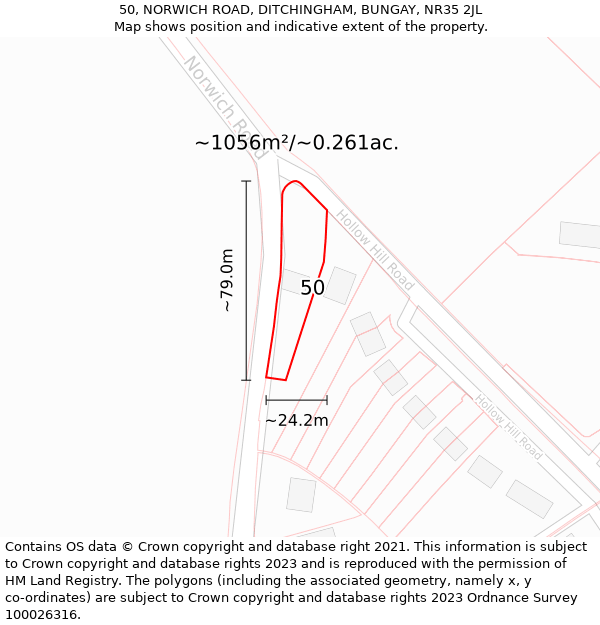 50, NORWICH ROAD, DITCHINGHAM, BUNGAY, NR35 2JL: Plot and title map