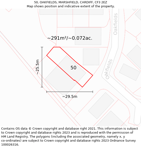 50, OAKFIELDS, MARSHFIELD, CARDIFF, CF3 2EZ: Plot and title map