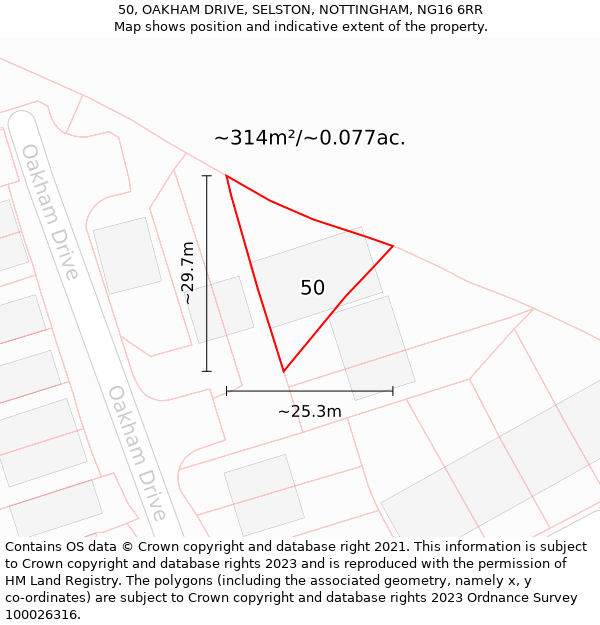 50, OAKHAM DRIVE, SELSTON, NOTTINGHAM, NG16 6RR: Plot and title map