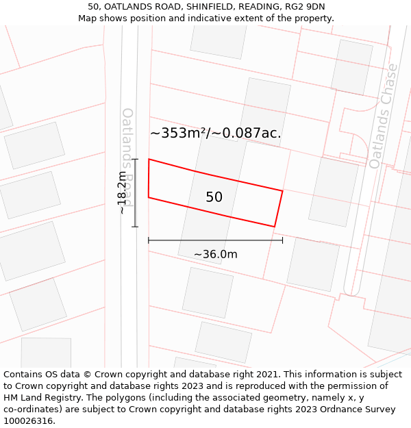 50, OATLANDS ROAD, SHINFIELD, READING, RG2 9DN: Plot and title map