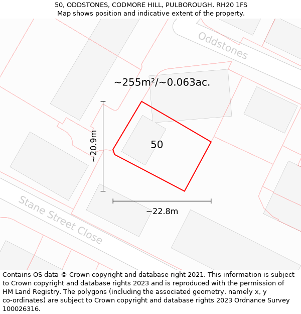 50, ODDSTONES, CODMORE HILL, PULBOROUGH, RH20 1FS: Plot and title map