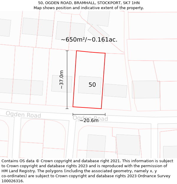 50, OGDEN ROAD, BRAMHALL, STOCKPORT, SK7 1HN: Plot and title map