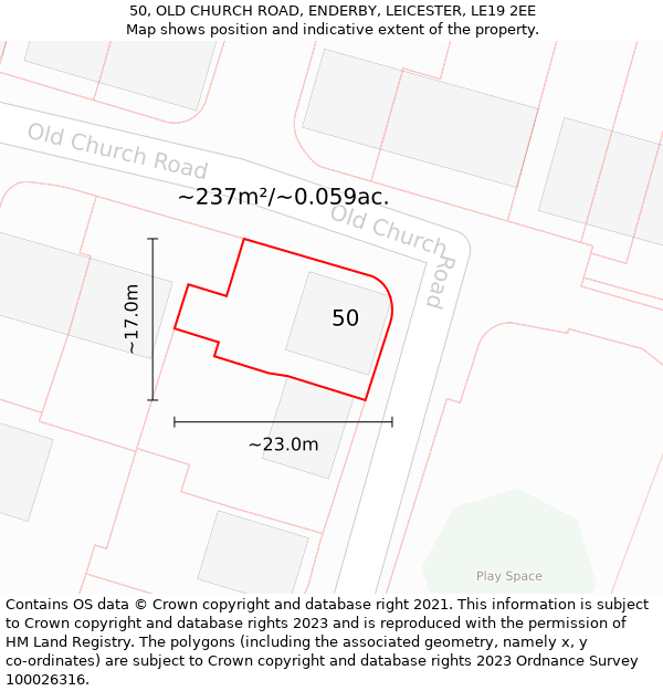 50, OLD CHURCH ROAD, ENDERBY, LEICESTER, LE19 2EE: Plot and title map