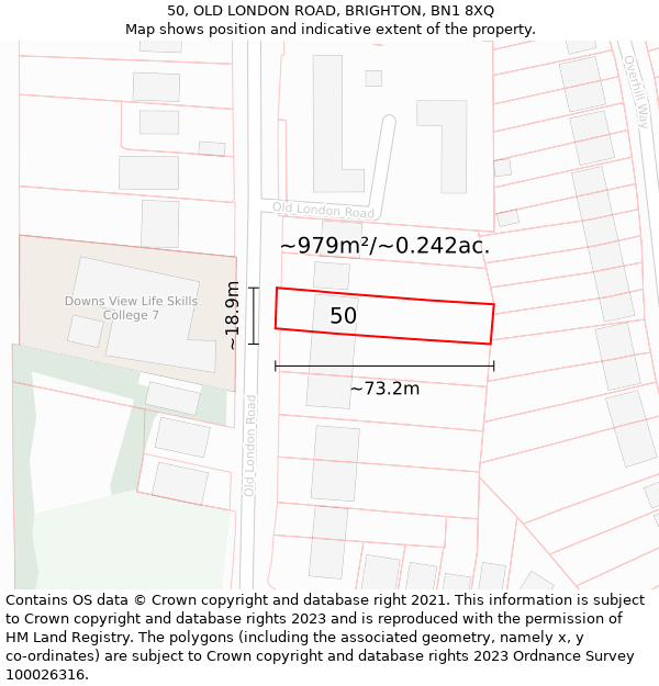50, OLD LONDON ROAD, BRIGHTON, BN1 8XQ: Plot and title map