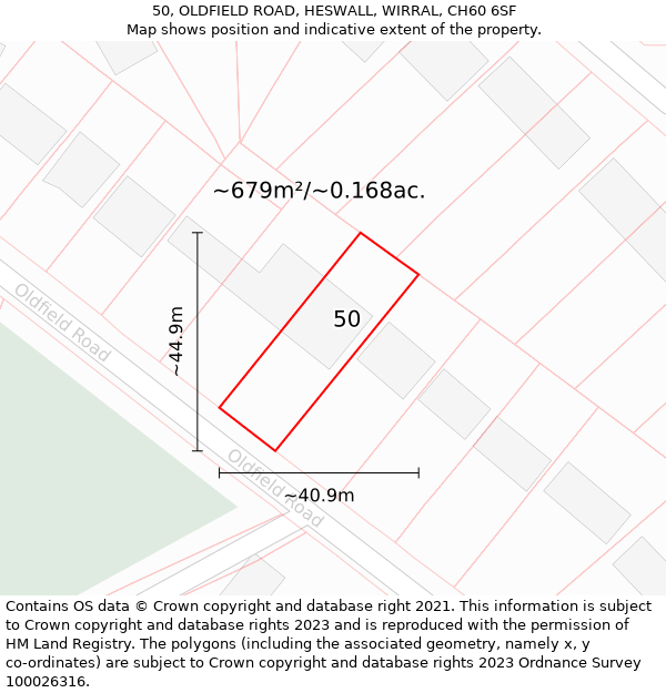 50, OLDFIELD ROAD, HESWALL, WIRRAL, CH60 6SF: Plot and title map