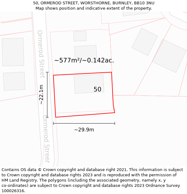 50, ORMEROD STREET, WORSTHORNE, BURNLEY, BB10 3NU: Plot and title map