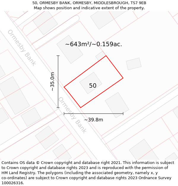 50, ORMESBY BANK, ORMESBY, MIDDLESBROUGH, TS7 9EB: Plot and title map