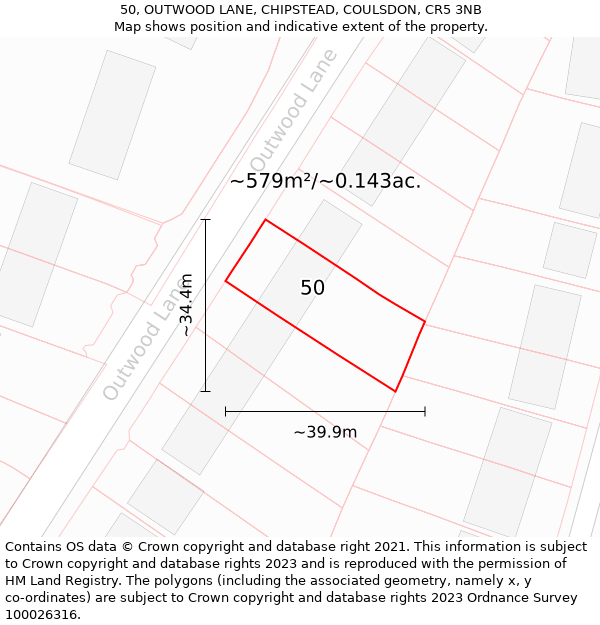 50, OUTWOOD LANE, CHIPSTEAD, COULSDON, CR5 3NB: Plot and title map