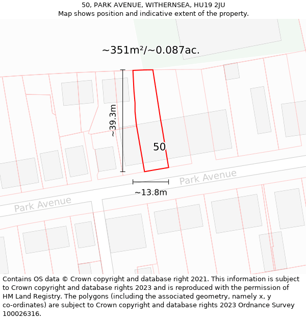 50, PARK AVENUE, WITHERNSEA, HU19 2JU: Plot and title map