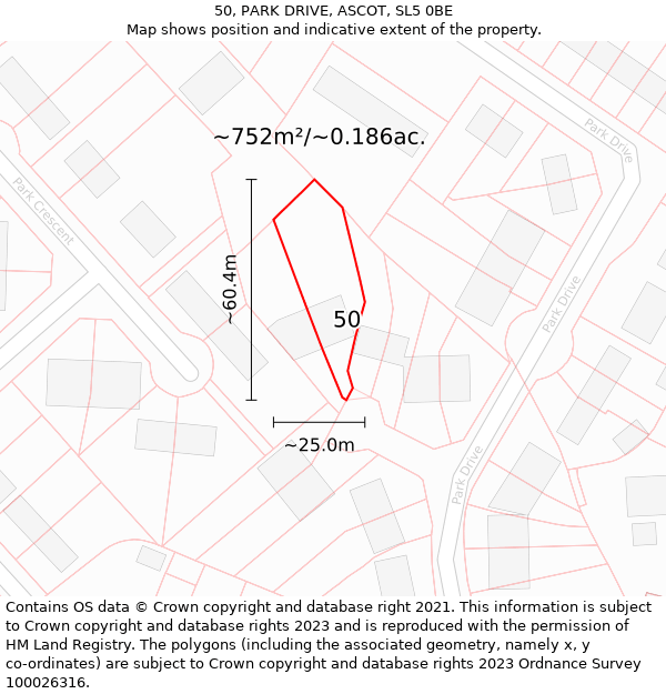 50, PARK DRIVE, ASCOT, SL5 0BE: Plot and title map