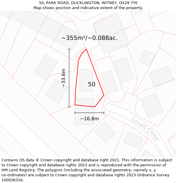 50, PARK ROAD, DUCKLINGTON, WITNEY, OX29 7YE: Plot and title map