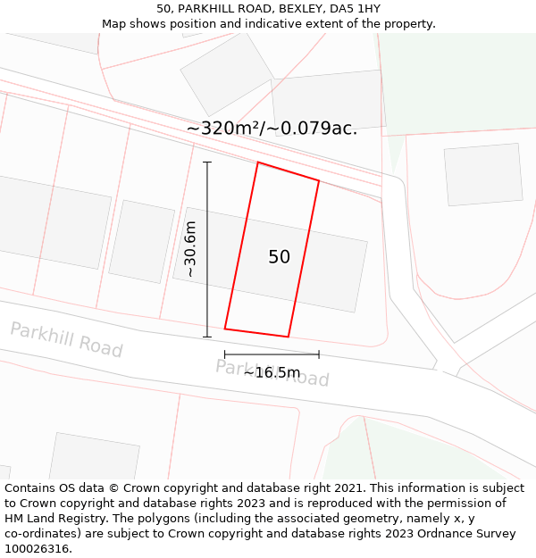 50, PARKHILL ROAD, BEXLEY, DA5 1HY: Plot and title map