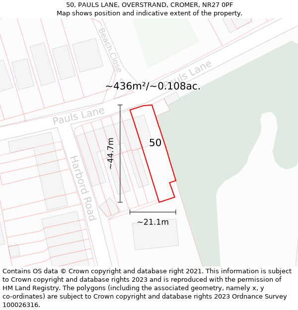 50, PAULS LANE, OVERSTRAND, CROMER, NR27 0PF: Plot and title map