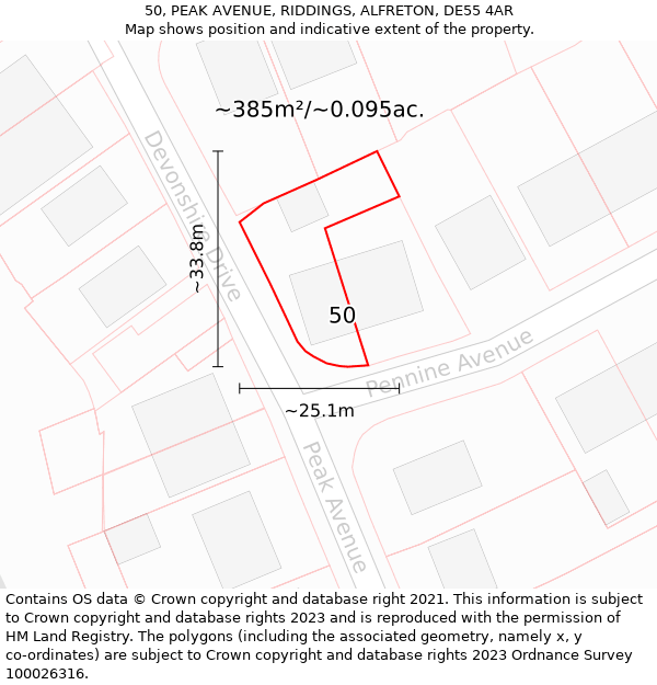 50, PEAK AVENUE, RIDDINGS, ALFRETON, DE55 4AR: Plot and title map