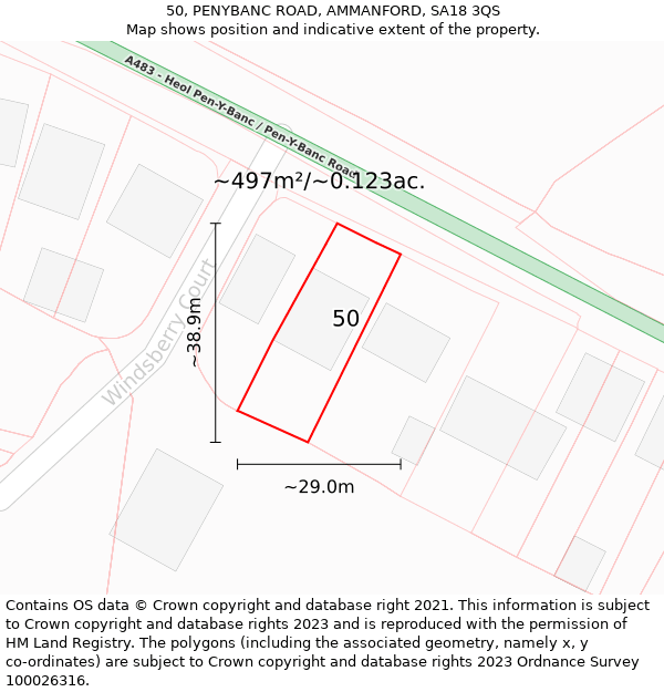 50, PENYBANC ROAD, AMMANFORD, SA18 3QS: Plot and title map