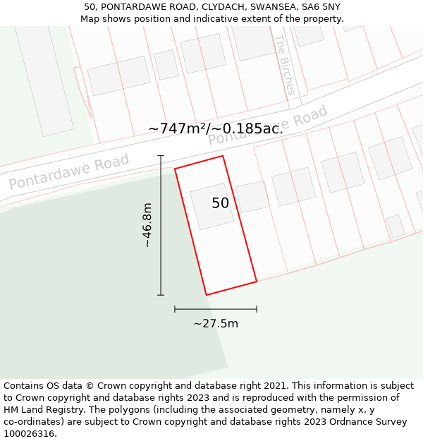 50, PONTARDAWE ROAD, CLYDACH, SWANSEA, SA6 5NY: Plot and title map