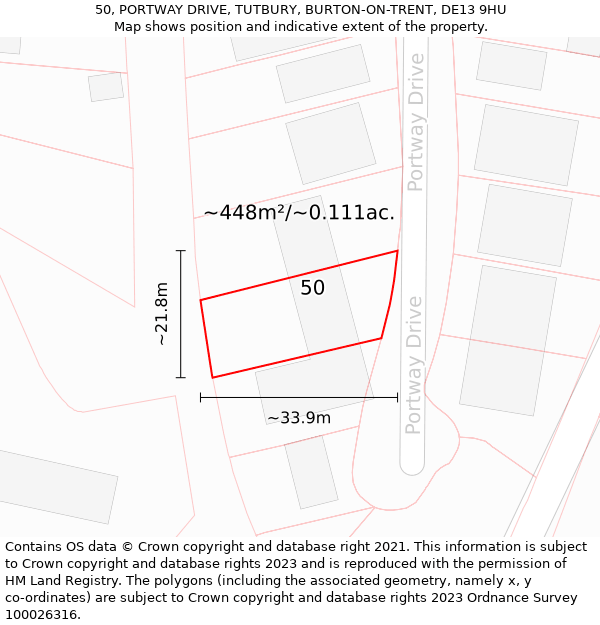 50, PORTWAY DRIVE, TUTBURY, BURTON-ON-TRENT, DE13 9HU: Plot and title map