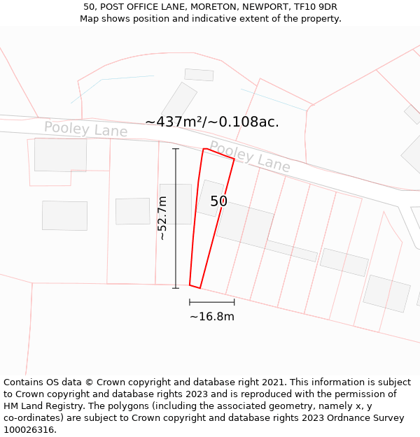 50, POST OFFICE LANE, MORETON, NEWPORT, TF10 9DR: Plot and title map