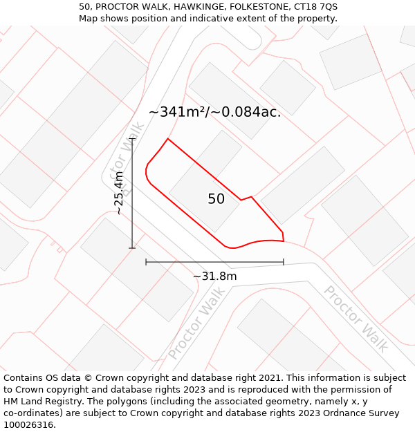 50, PROCTOR WALK, HAWKINGE, FOLKESTONE, CT18 7QS: Plot and title map