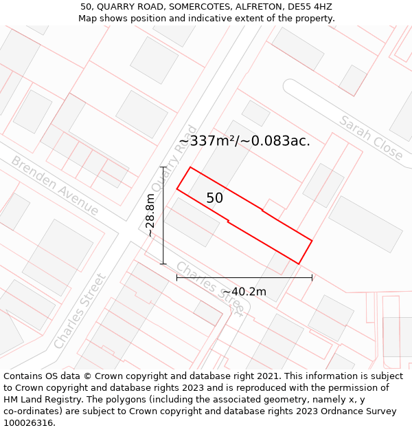 50, QUARRY ROAD, SOMERCOTES, ALFRETON, DE55 4HZ: Plot and title map