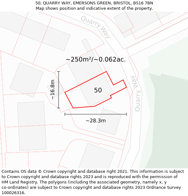 50, QUARRY WAY, EMERSONS GREEN, BRISTOL, BS16 7BN: Plot and title map