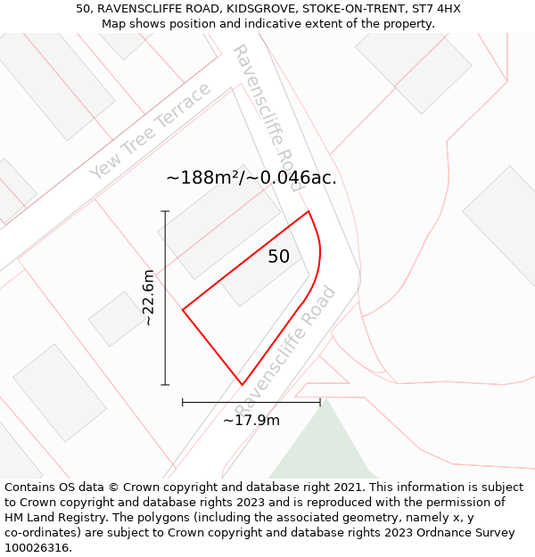 50, RAVENSCLIFFE ROAD, KIDSGROVE, STOKE-ON-TRENT, ST7 4HX: Plot and title map