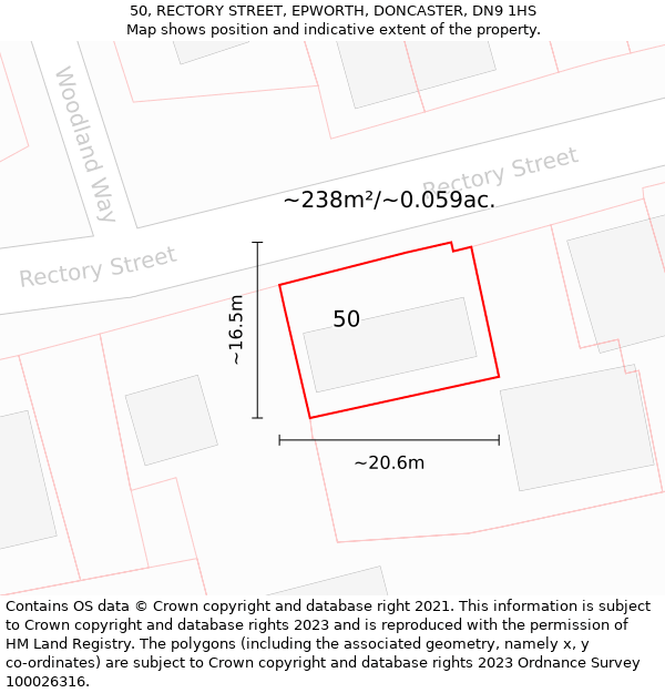 50, RECTORY STREET, EPWORTH, DONCASTER, DN9 1HS: Plot and title map