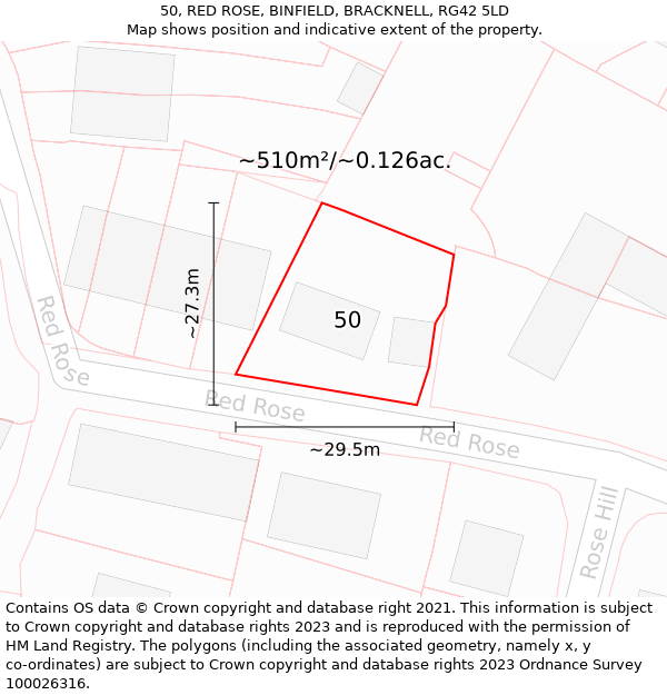 50, RED ROSE, BINFIELD, BRACKNELL, RG42 5LD: Plot and title map