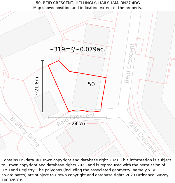 50, REID CRESCENT, HELLINGLY, HAILSHAM, BN27 4DG: Plot and title map